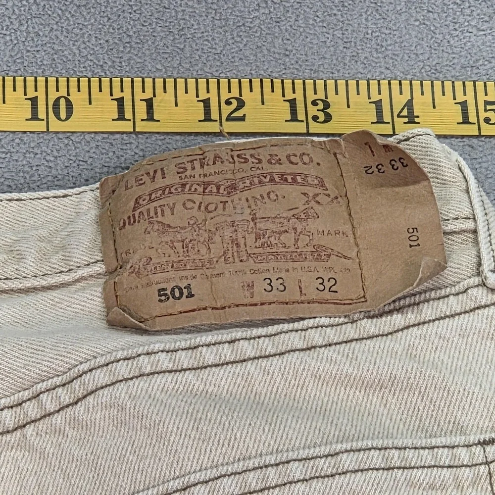 Vintage Levis 501 Jeans Mens Beige Denim Straight Button Fly Made USA‎ 90s 29x30